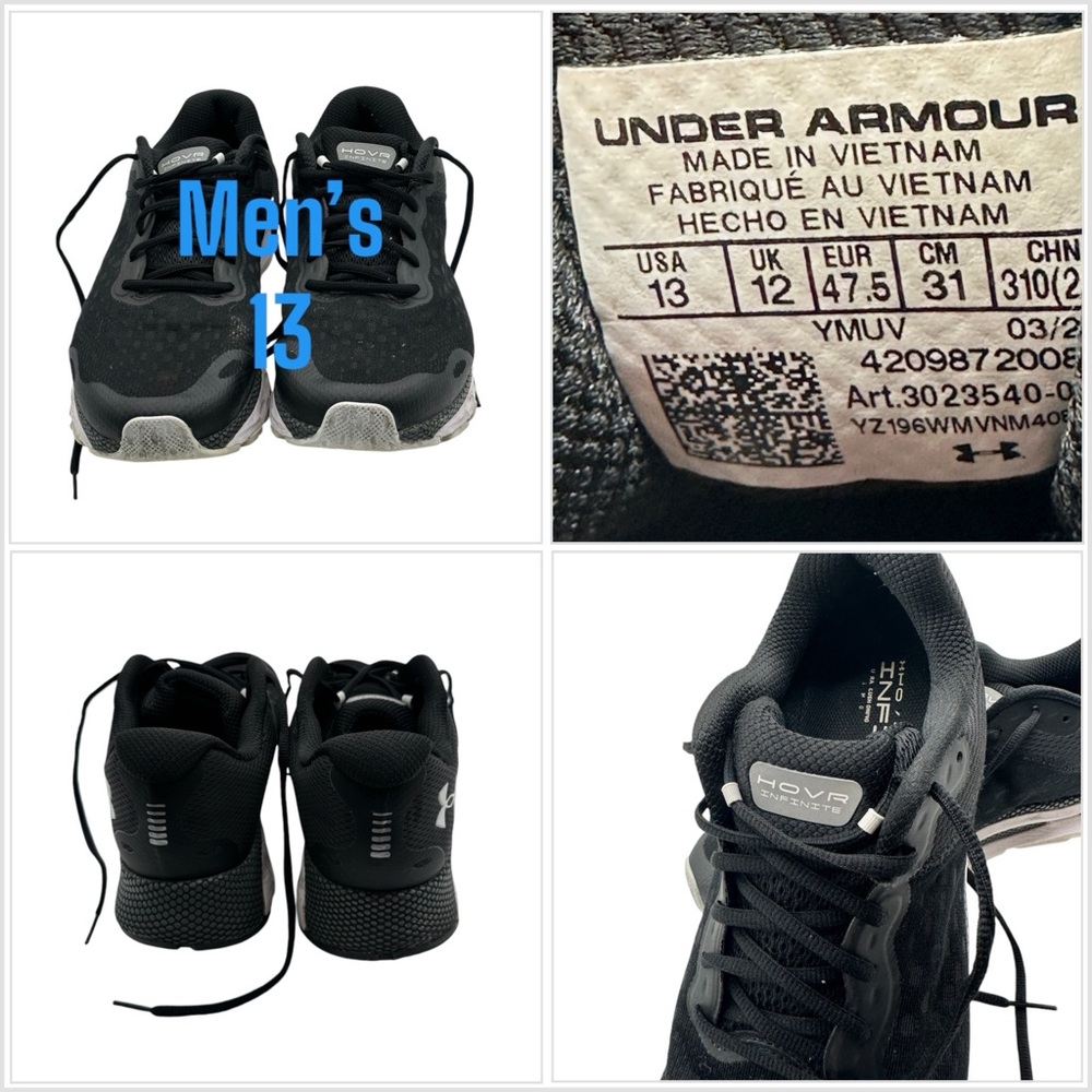 mens Under Armour shoes 13 HOVR Infinite Running Sneaker Foam Comfortable Black - Picture 1 of 10